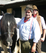 Hedge and Seth alongside a cob at the Wellow Trekking Centre