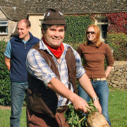 Hedge Cutter about to hurl the mangold at the Annual Mangold Hurling Championships at Sherston, Wiltshire (7 Oct 2006)